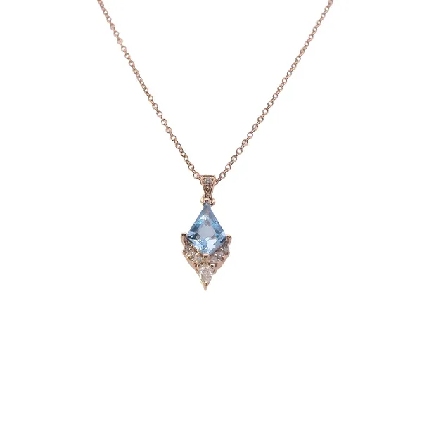 14K Rose Gold Kite Cut Aquamarine and Diamond Pendant with Adjustable Cable Chain West and Company Auburn, NY