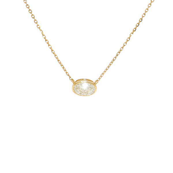 14K Yellow Gold Laboratory Grown Oval East West Bezel Set Diamond Necklace - Adjustable with Lobster Claw Clasp 1.00CT West and Company Auburn, NY