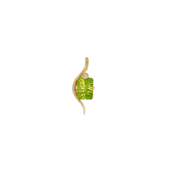 14K Yellow Gold Fantasy Cut Peridot Slide Pendant with Bezel Set Diamond Accent West and Company Auburn, NY