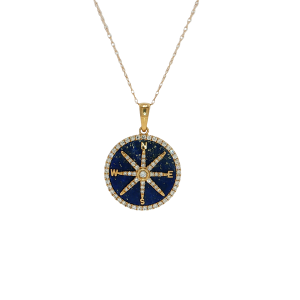 14K Yellow Gold Lapis and Diamond Compass Pendant West and Company Auburn, NY