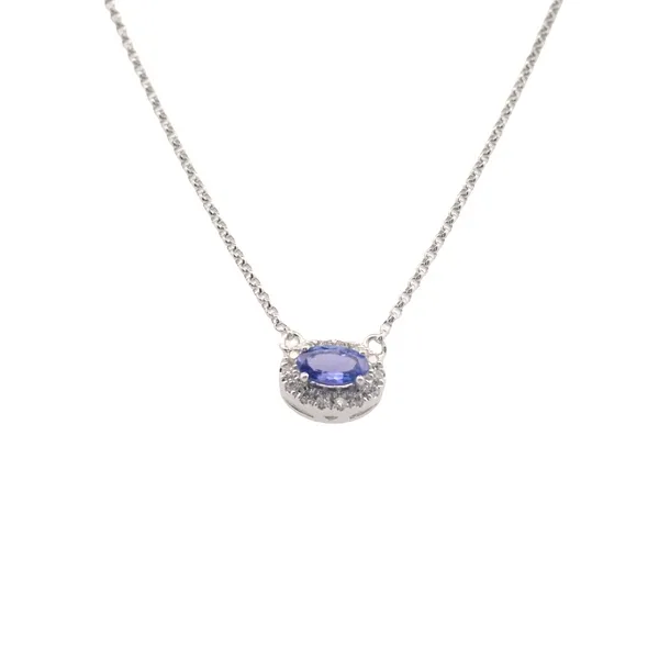 14K White Gold Tanzanite and Diamond Halo Necklace West and Company Auburn, NY