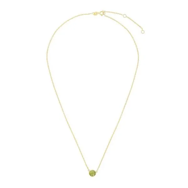 14K Yellow Gold 6mm Bezel Set Peridot Necklace with Adjustable Chain West and Company Auburn, NY