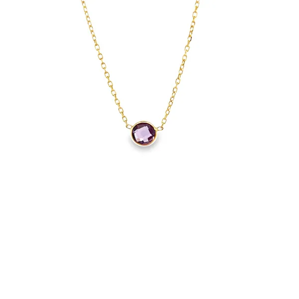 14K Yellow Gold Bezel Set Amethyst Necklace with Adjustable Chain West and Company Auburn, NY