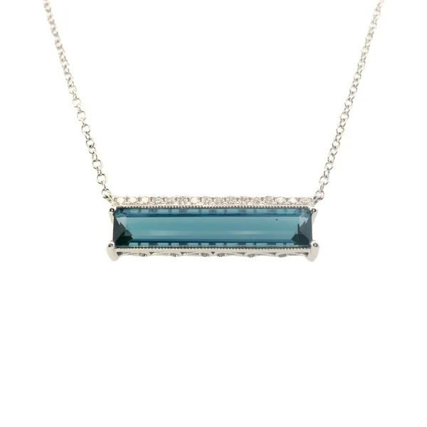 14K White Gold London Blue Topaz and Diamond Bar Necklace West and Company Auburn, NY