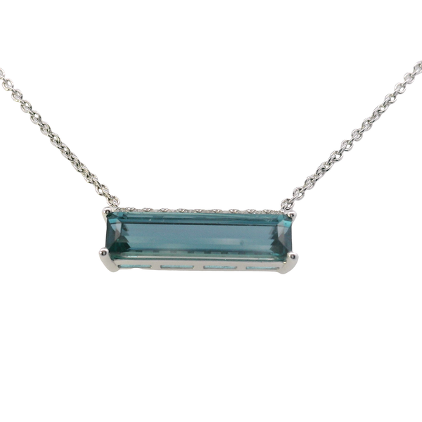 14K White Gold Created Alexandrite and Diamond Horizontal Bar Necklace with Adjustable Chain and Lobster Claw Clasp West and Company Auburn, NY