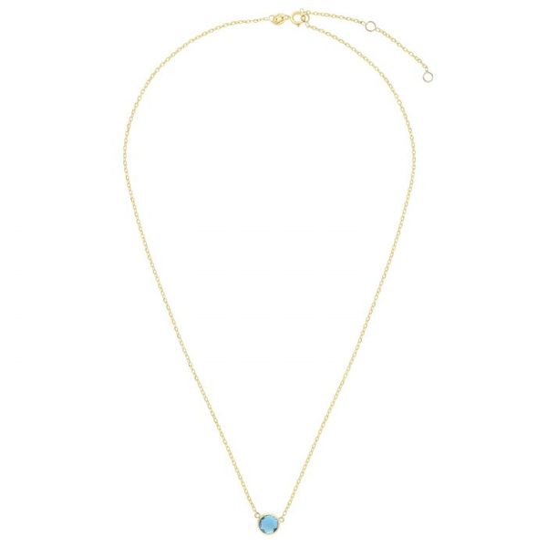 14K Gold Bezel Set Blue Topaz Solitaire Necklace on Adjustable Chain (17-Inch) West and Company Auburn, NY