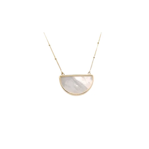 14KT Gold Polished Fancy Necklace with  Half Moon White Mother of Pearl. Adjusts 16-18 IN West and Company Auburn, NY
