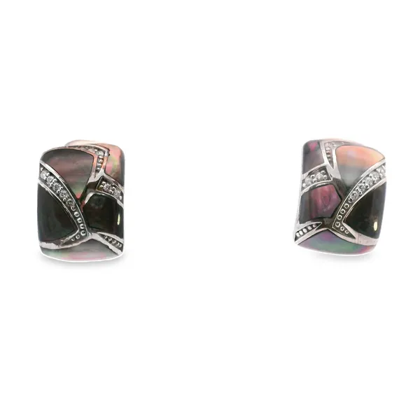 Belle Etoile  Black Mother of Pearl Earrings With Cubic Zirconia Accents West and Company Auburn, NY