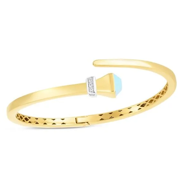 14K Yellow Gold Turquoise and Diamond Bangle Bracelet West and Company Auburn, NY