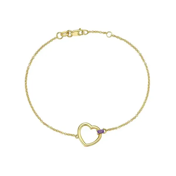 14K Yellow Gold Baguette Amethyst Heart 7