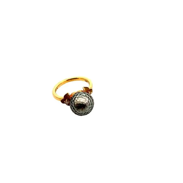 14K Yellow Gold Hand Carved Tahitian Pearl and Diamond Ring Image 2 West and Company Auburn, NY