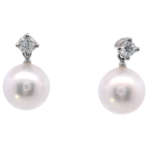 14K WG Akoya Pearl (8-8.5mm) Diamond (0.20ct TW) Drop Earrings in 14K White Gold West and Company Auburn, NY