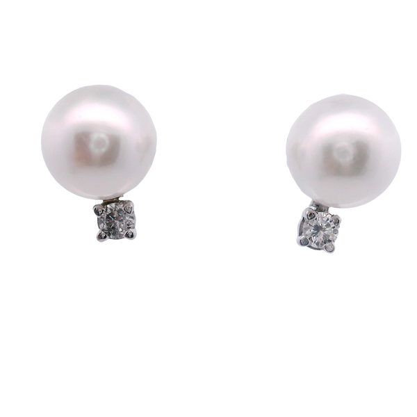 14K White Gold 8mm Akoya Pearl and Diamond (0.20ct TW) Earrings West and Company Auburn, NY