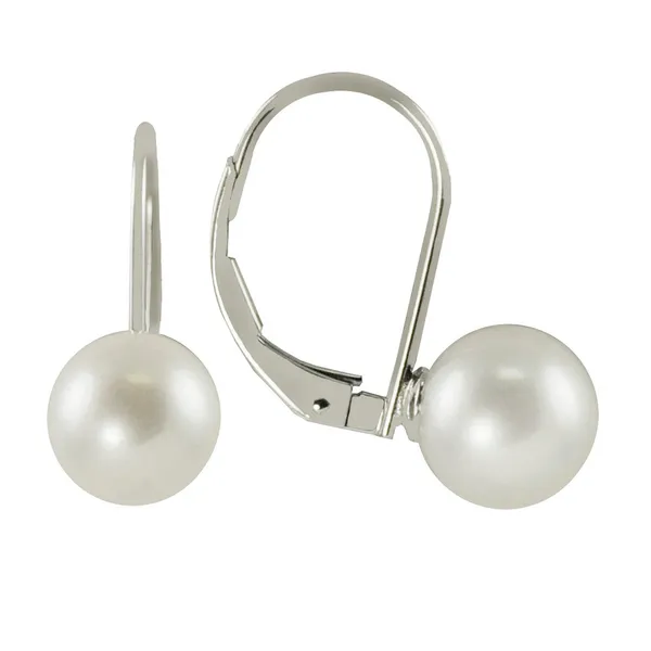 14K White Gold 8mm A Quality Akoya Pearl Lever Back Earrings West and Company Auburn, NY