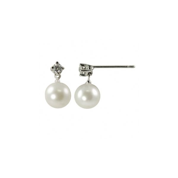 14K White Gold 6-6.5mm Akoya Pearl & Diamond (0.10TDW) Drop Earrings West and Company Auburn, NY