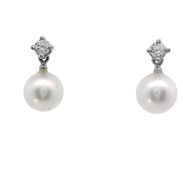 14K White Gold 6-6.5mm Akoya Pearl & Diamond (0.10TDW) Drop Earrings West and Company Auburn, NY