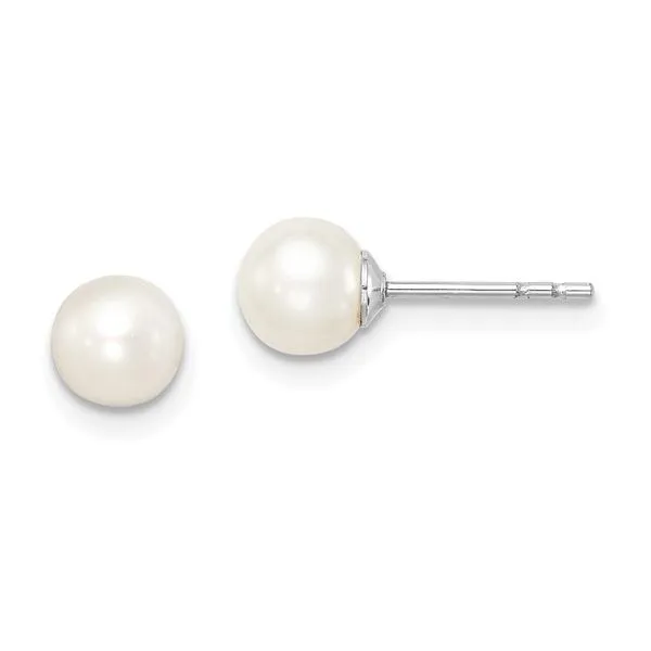 Rhodium Plated Sterling Silver 5-mm Round Freshwater Pearl Earrings West and Company Auburn, NY