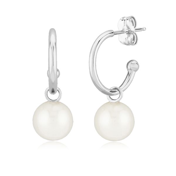 14K White Gold Demi Hoop Earrings with Removable Freshwater Pearl Dangles West and Company Auburn, NY