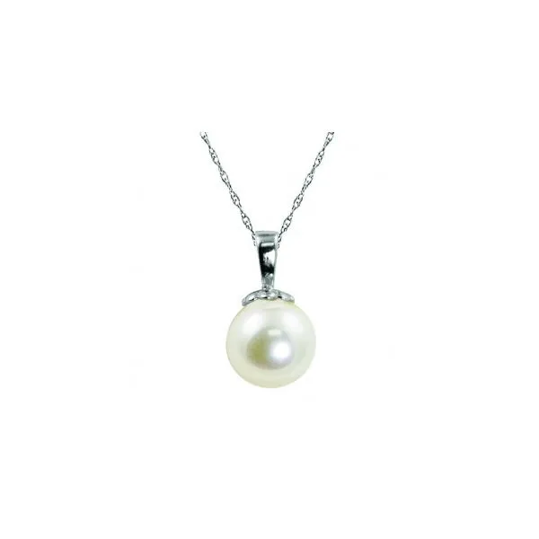 14K White Gold 7mm Akoya Pearl Pendant with 18 rope chain in 14K White Gold West and Company Auburn, NY