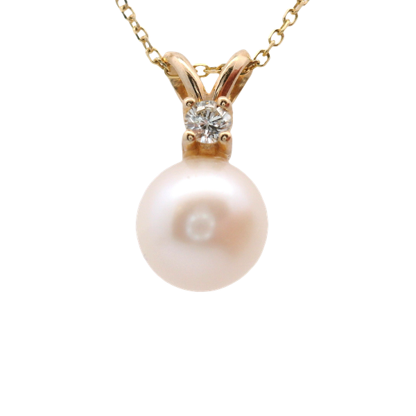 14K White Gold Pearl Pendant with .07CT Diamond Accent West and Company Auburn, NY