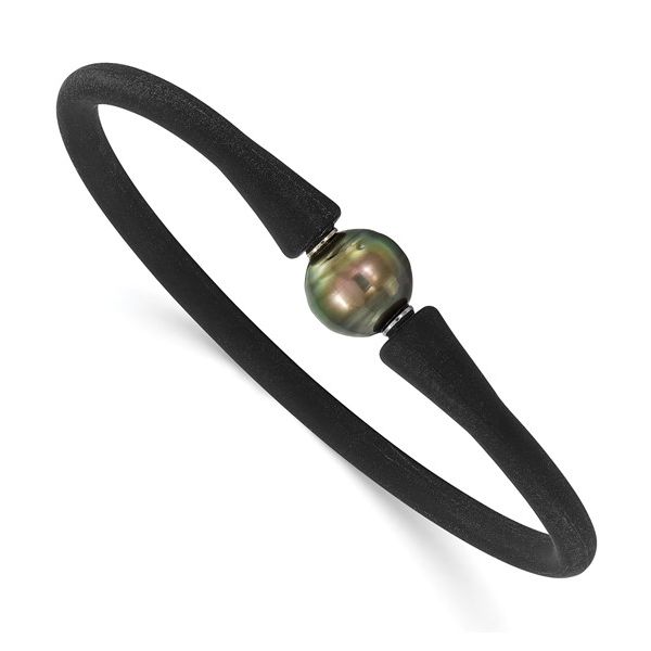 Stainless Steel 10-11mm Black Tahitian Pearl Black Silicone Bracelet with Hidden Clasp West and Company Auburn, NY
