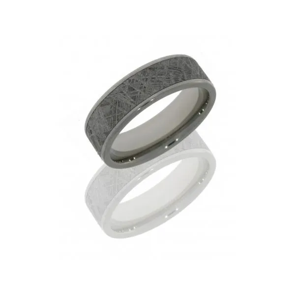 Titanium 7mm Flat Band with 5mm Meteorite Inlay West and Company Auburn, NY