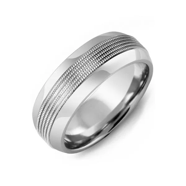 Wedding Band in Colbalt and Sterling Silver Inlay with Milgrain Detail West and Company Auburn, NY