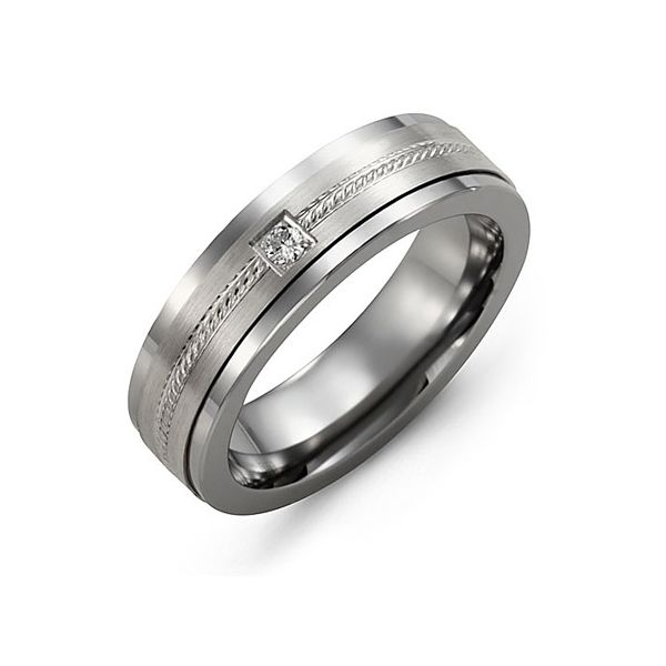 Wedding Band in Colbalt and Sterling Silver Inlay with Milgrain Detail and Diamond Accent West and Company Auburn, NY