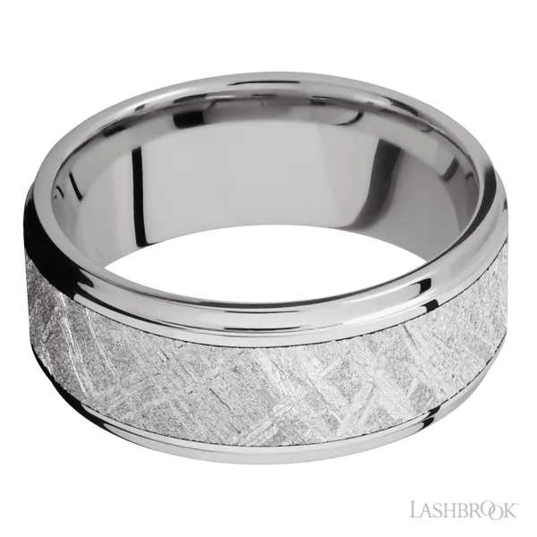 9mm Cobalt Chrome Ring With 6mm Meteorite Center and Flat Grooved Edges Image 2 West and Company Auburn, NY