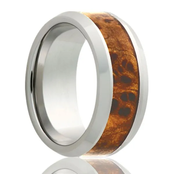 8mm Tungsten Beveled Edge High Polished Burl Wood Inlay Band Size 10 West and Company Auburn, NY