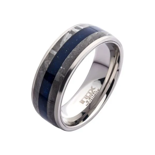Iron Meteorite Inlay and Lapis Ring in Stainless Steel West and Company Auburn, NY