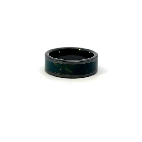 Black Ceramic Ring with Ble Patina Copper Inlay West and Company Auburn, NY