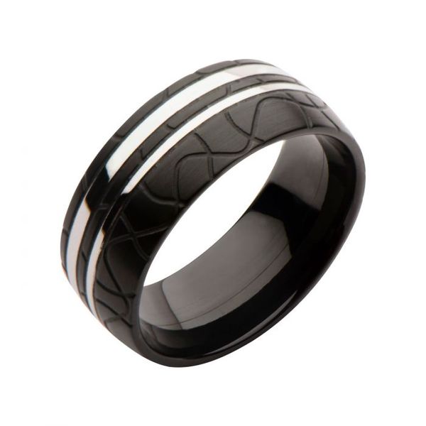 Stainless Steel Black Plated and Steel Patterned Ring Size 10 West and Company Auburn, NY