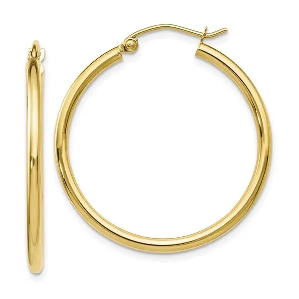 10K Yellow Gold Classic Polished Hoop Earrings With Snap-Bar Closure West and Company Auburn, NY