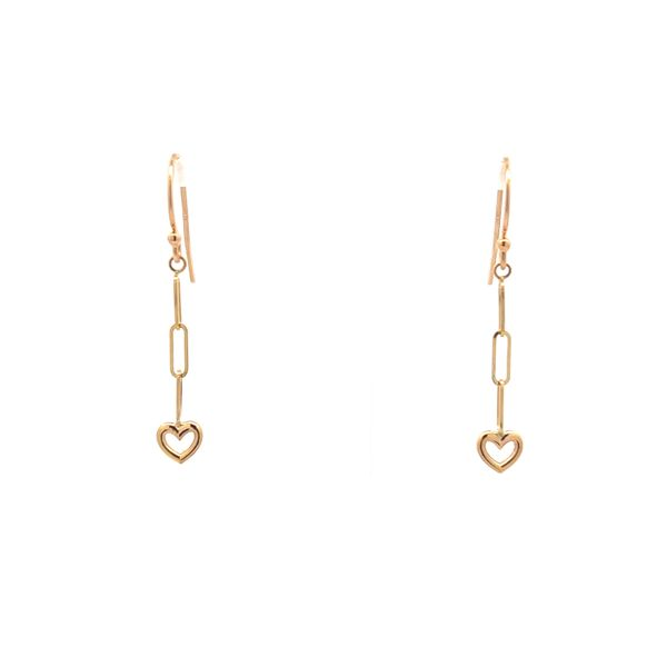 14K Yellow Gold Dangle Open Heart Earrings with Chain Accent West and Company Auburn, NY