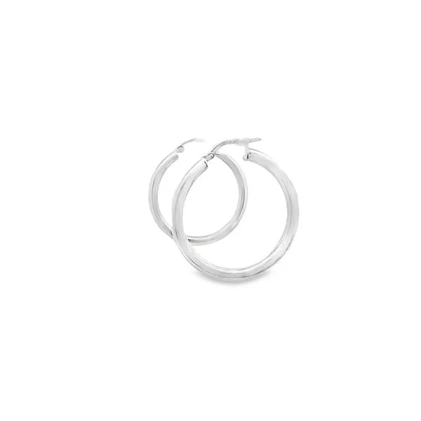 14K White Gold Tube Hoop Earrings West and Company Auburn, NY