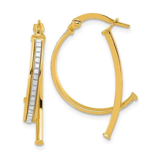 14K Yellow Gold Glitter Infused Bypass Style Hoop Earrings West and Company Auburn, NY
