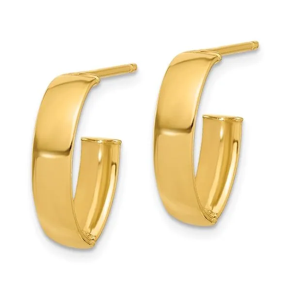 10K Yellow Gold High Polished J Hoop Style Post Earrings Image 2 West and Company Auburn, NY
