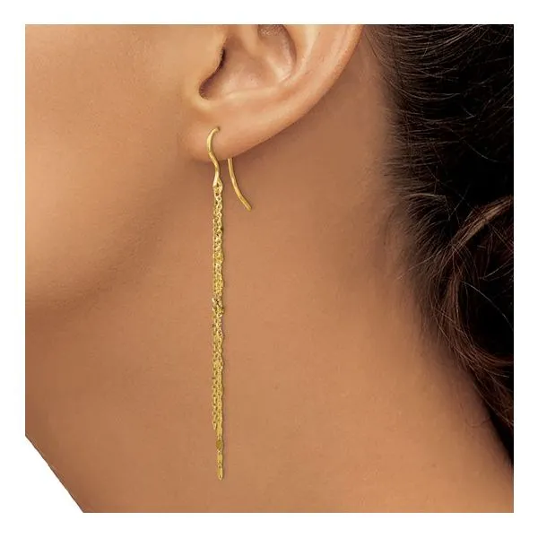 14K Yellow Gold Polished Tassel Dangle Shepherd Hook Earrings Image 2 West and Company Auburn, NY
