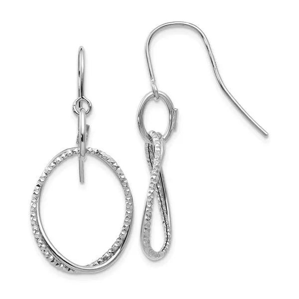 14K White Gold Polished and Textured Shepherd Hook Earrings West and Company Auburn, NY