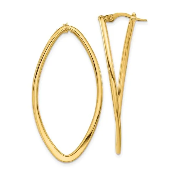 14K Yellow Gold Polished Oval Hoop Earrings with Snap Bar Closure West and Company Auburn, NY