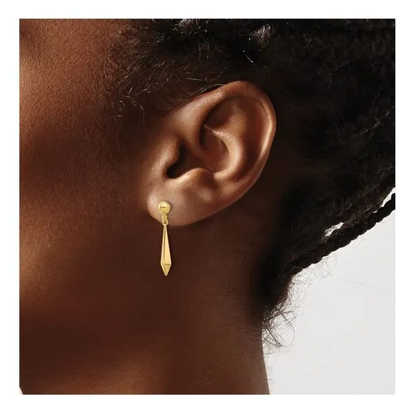 14K Yellow Gold High Polished  Geometric Teardrop Dangle Earrings Image 2 West and Company Auburn, NY