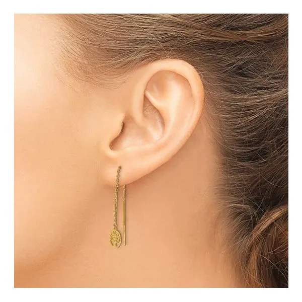 14K Polished Tree of Life Threader Earrings Image 2 West and Company Auburn, NY