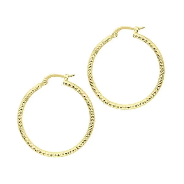 14K Yellow Gold 1.5x25mm Round Diamond Cut Hoop Earring West and Company Auburn, NY