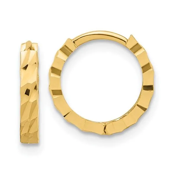 10K Polished and Diamond Cut Huggie Hoop Earrings West and Company Auburn, NY