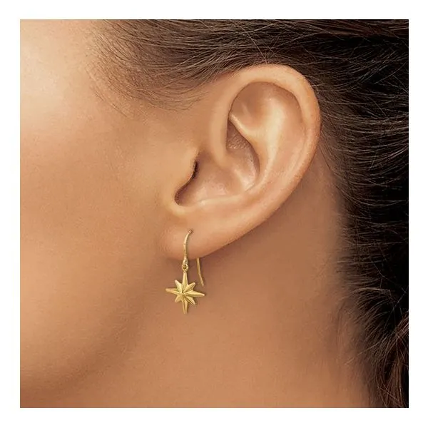 14K Yellow Gold North Star Dangle Earrings Image 2 West and Company Auburn, NY