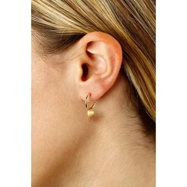14K Yellow Gold 1.5x12mm Tube Hoop Earring with Removable Flat Heart Charms Image 2 West and Company Auburn, NY