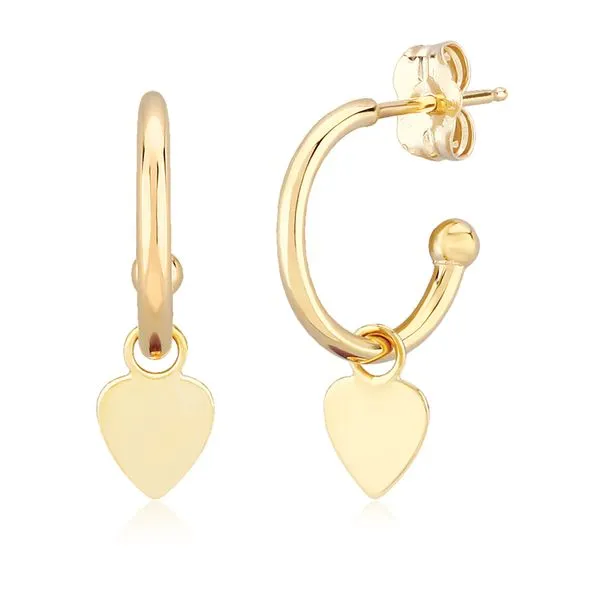 14K Yellow Gold 1.5x12mm Tube Hoop Earring with Removable Flat Heart Charms West and Company Auburn, NY