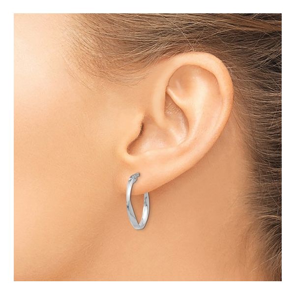 10K White Gold Polished Oval Twist Hoop Earrings with Snap Bar Closure Image 2 West and Company Auburn, NY