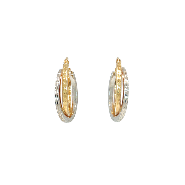 10K Two Tone (Yellow and White) Cross Over Hoop Earrings with Snap Bar Closure West and Company Auburn, NY